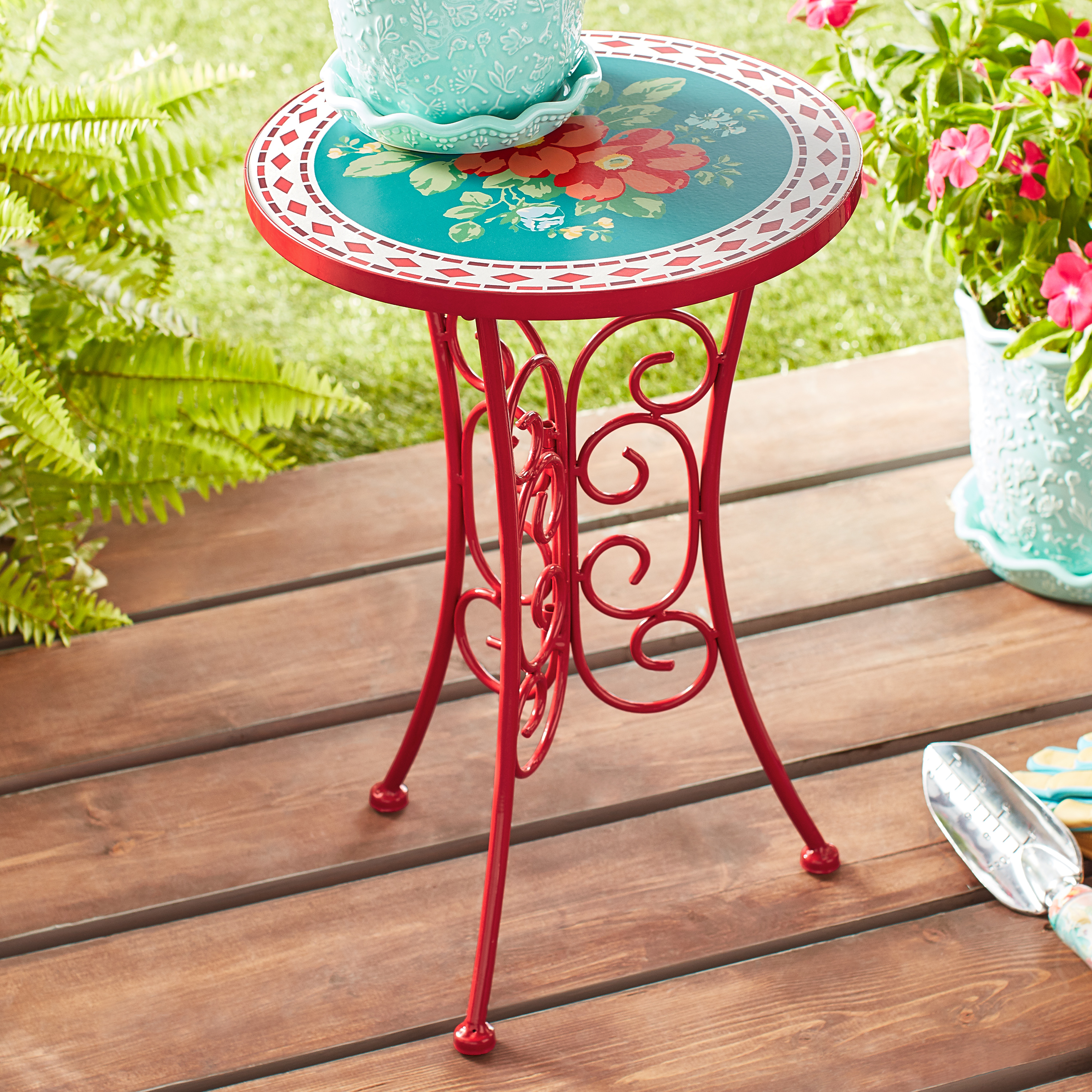 The Pioneer Woman Knockdown Tile and Iron Round Vintage Plant Stand - image 3 of 9