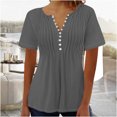 thumbnail image 2 of loopsun Plus Size Tops for Womens,Womens Summer Tops,Women's Printed V-neck Button Up Short Seeved Top Dark Gray XXXL, 2 of 4