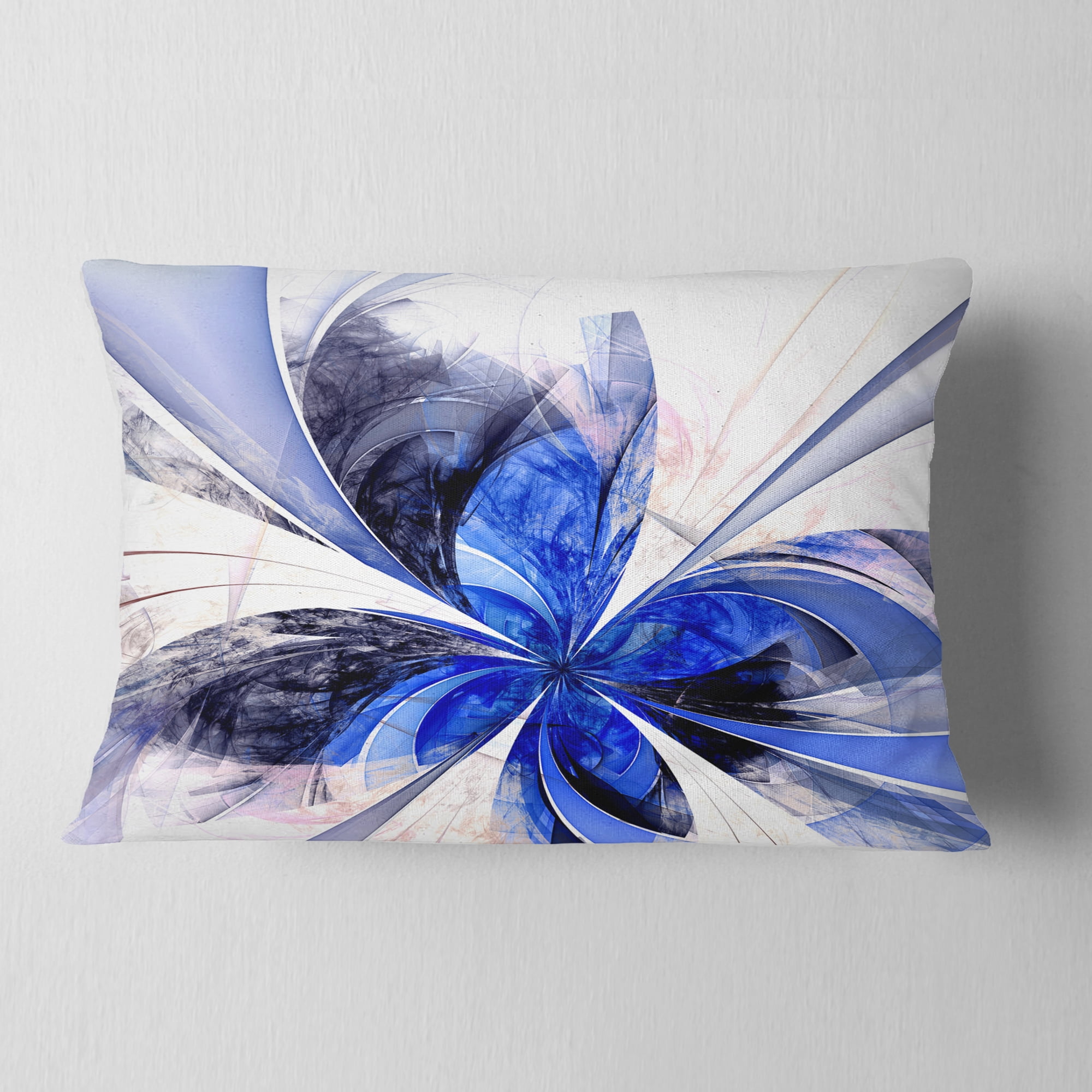 Designart Symmetrical Bright Blue Fractal Flower - Floral Throw Pillow - 12x20
