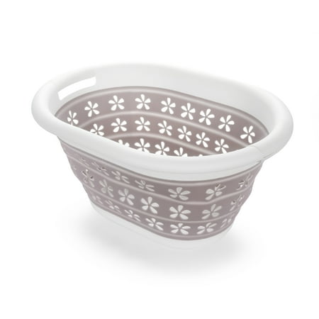 Collapsible Utility Basket, Small, White/Taupe