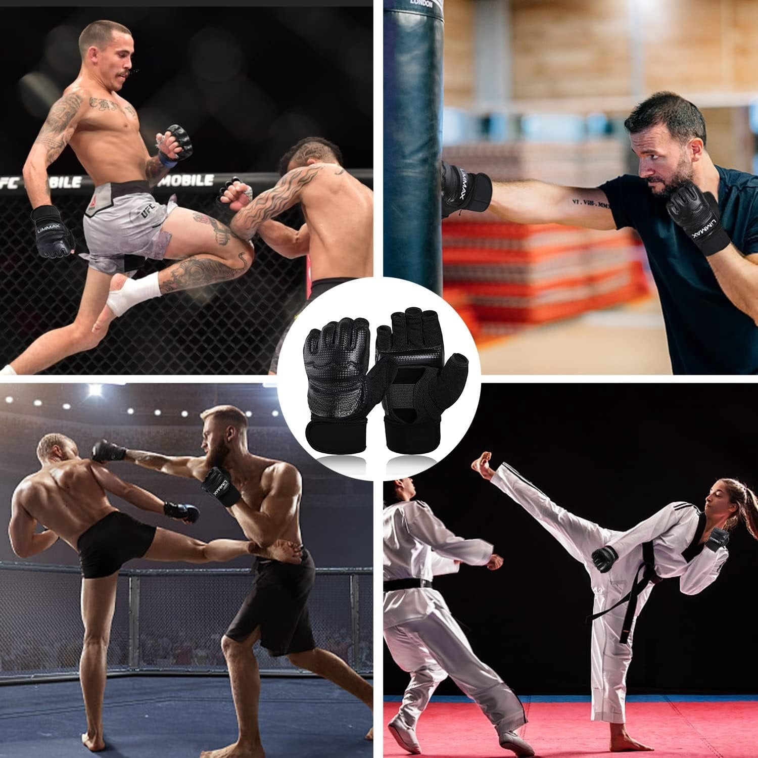 Kickboxing Sparring Gloves TKD Gloves for Men Women Half Finger Boxing Gloves Fighting Gloves Boxing Gloves for Punching Bag  Gloves for Men Women Black