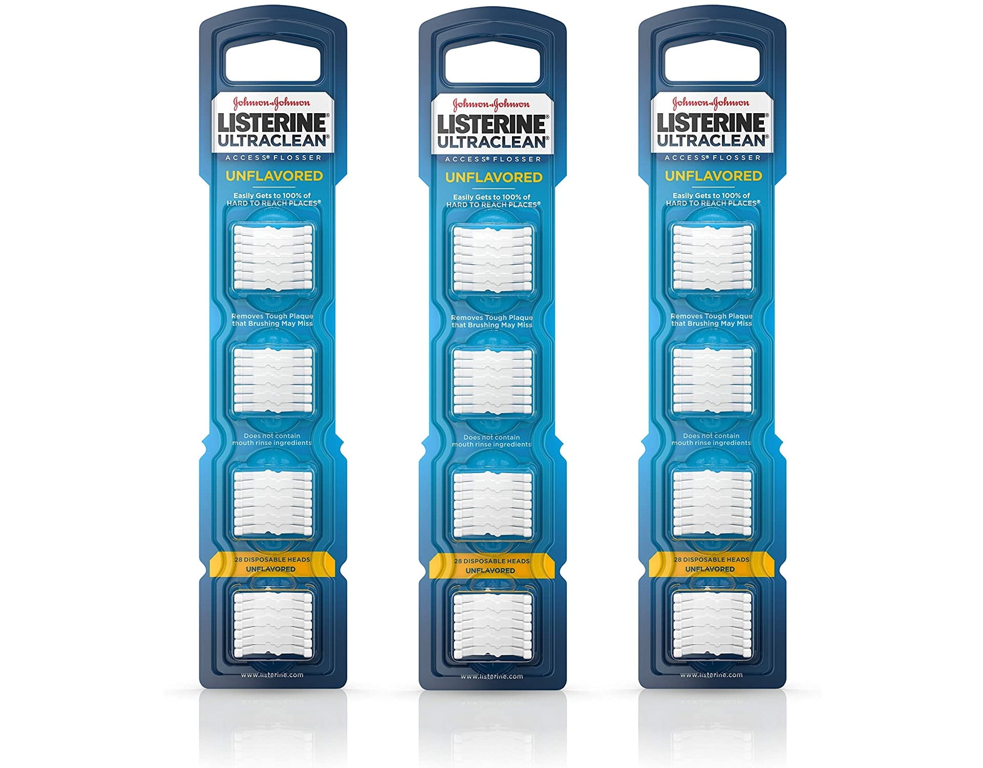 Listerine Ultraclean Access Disposable Snap-On Flosser Refill Heads For Proper Oral Care, Unflavored 28 ea (Pack of 3)