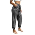 thumbnail image 7 of Womens Stripe Jogger Pants Comfy Long Lounge Bottom, Drawstring Elastic Waist Pants with Pockets Black XL(XL), 7 of 7
