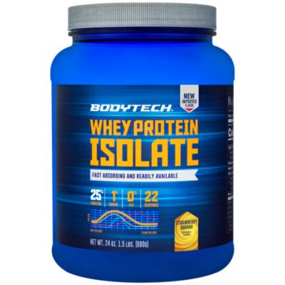 BodyTech Whey Protein Isolate Powder  With 25 Grams of Protein per Serving  BCAA's  Ideal for PostWorkout Muscle Building  Growth, Contains Milk  Soy  Strawberry  Banana (1.5