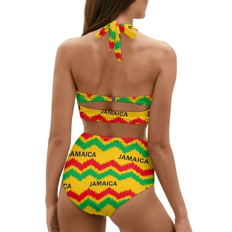 Suhoaziia Jamaica Stripe Flag Bikinis for Women Plus Size Swimwear Sexy Novelty Halter Ruched Bathing Suit Halter Tie Back Bikini Underwear High Cut 2 Piece Bikini Swimsuit Size S Walmart