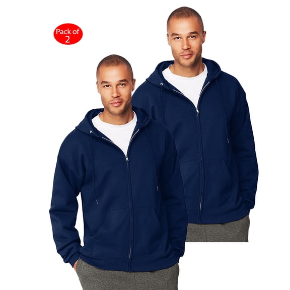 Hanes Mens Ultimate Cotton; Heavyweight Full Zip Hoodie, Color: Navy, Size: 3XL --- PACK OF 2 (Men's Athleticwear - Original Company Packing)