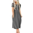 thumbnail image 3 of Electronicheart Robe Couleur Unie Vêtements d'Été pour Femmes Robe à Manches Courtes avec Poches, Noir, L Gris S, 3 of 4