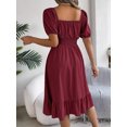 thumbnail image 3 of Summer Dresses For Women Women'S Casual A-Line Square Neck Puff Sleeve Dress Hem High Waist Midi Fitted Dress Holiday Dress, 3 of 5