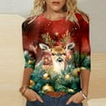 thumbnail image 2 of JIKNTTR Womens Christmas Printed Tshirts Tops Trendy Cute 3/4 Length Sleeve Round Neck Shirts Loose Fit T Shirts Fall Fashion Tops Fall Fashion Sweaters, 2 of 4