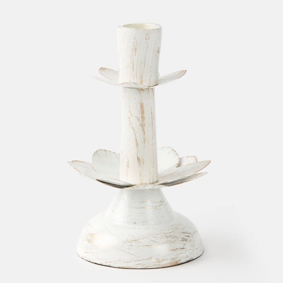 Lotus Bloom Tapered White Candleholders