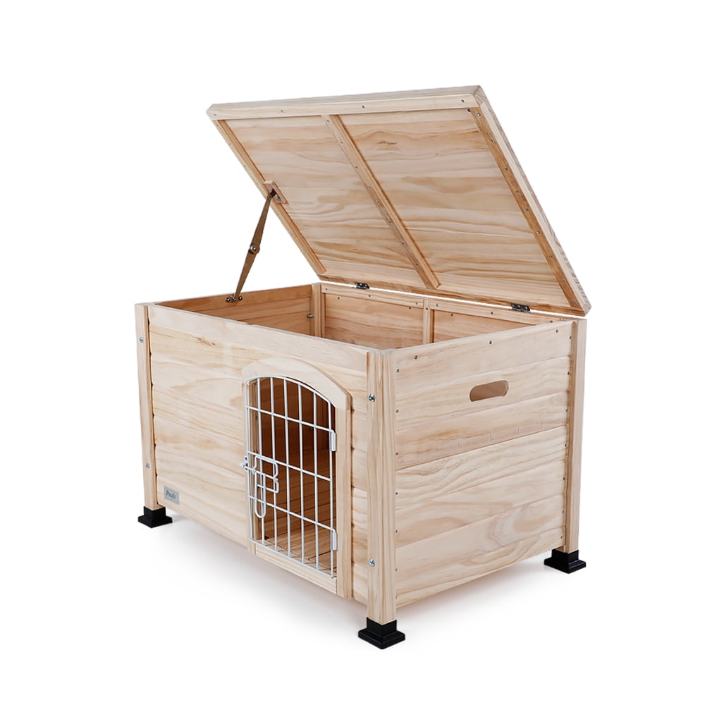 Petsfit Indoor Dog House Ventilate Wood Cat Houses with Elevated Floor&Anti-Slip Bottom Natural Wood Small