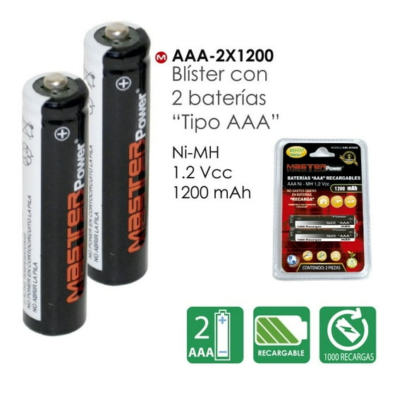 Baterías recargables Master 2 tipo AAA 1200 AH AAA-2X1200