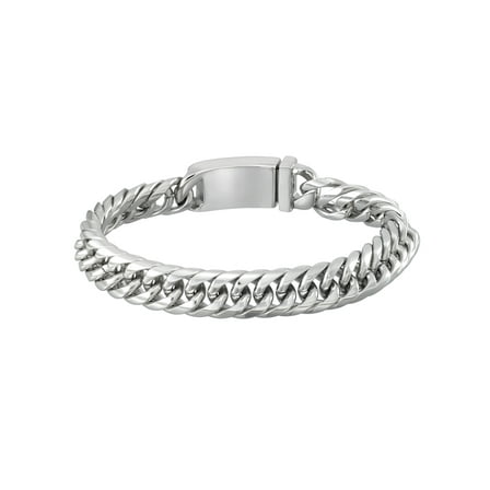Focus for Men by Focus Men Dimensional Modern Curb Link Bracelet in Brilliant White Stainless Steel, 9".