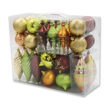 Queens of Christmas ORNPK-BTOF-WOOD-40 Christmas Ornaments Lime Green Copper & Brown - Pack of 40
