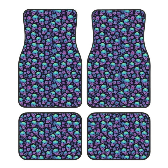 Naloa Skull daisy Gradient Car Foot Mat Set of 4 Pieces - Universal Floor Liner Neoprene Full Set Floor Mats for Cars Trucks SUV