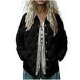 thumbnail image 5 of Hueook Womens Coats Solid Puffer Women Long Sleeves Quilted Jacket Lightweight Button up Collar Down with Pockets Outerwear Black M, 5 of 9