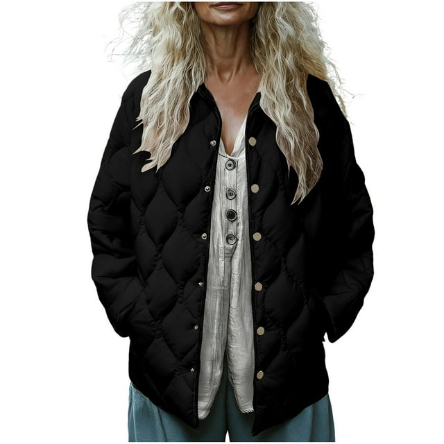 ZVNAΖH Womens Lightweight Quilted Jacket Fall Button Down Diamond Puffer Jackets Winter Warm Padded Coat with Pockets