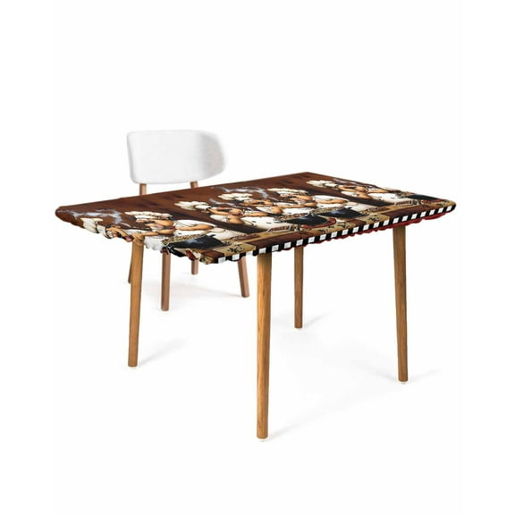 Fat Chef Rectangle Tablecloth, Waterproof Elastic Fitted Table Covers for 5 Foot Tables, 30x60inch Decorative Tablecloths for Picnic, Camping, Indoor, Outdoor, Cartoon Vintage Black Check Plaid