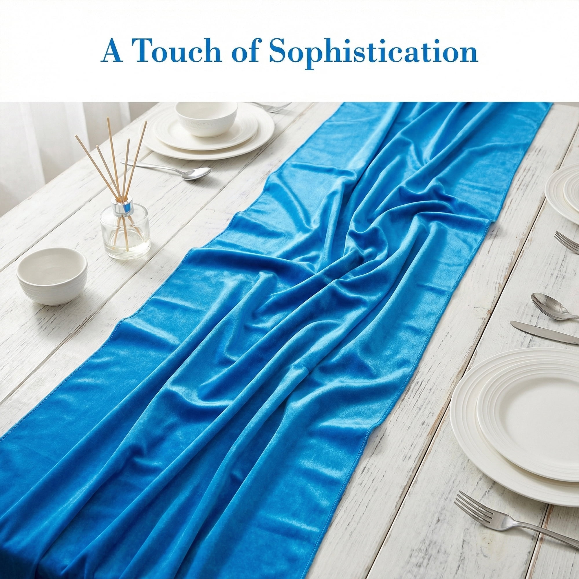 Unique Bargains Decorations Long Polyester Kitchen Runner Peacock Blue 27.6x118.1in