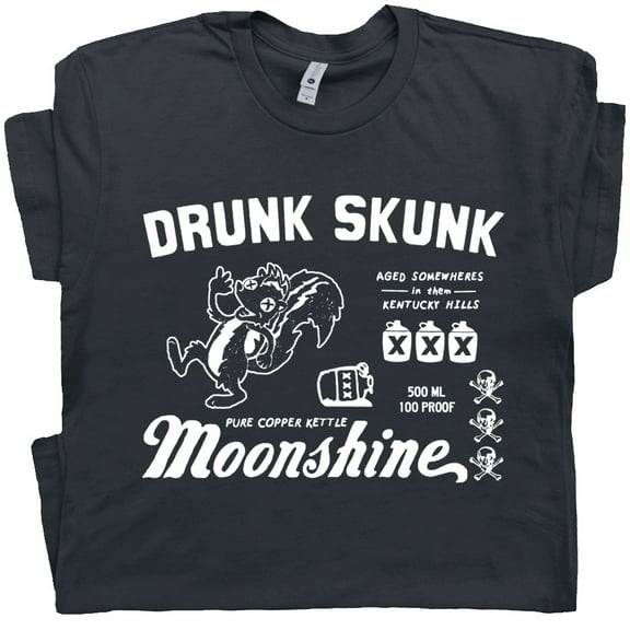 Funny Moonshine Shirt Drunk Skunk Cool Moonshiner T Shirts for Men Guys Popcorn Sutton Funny Alcohol Graphic Tee