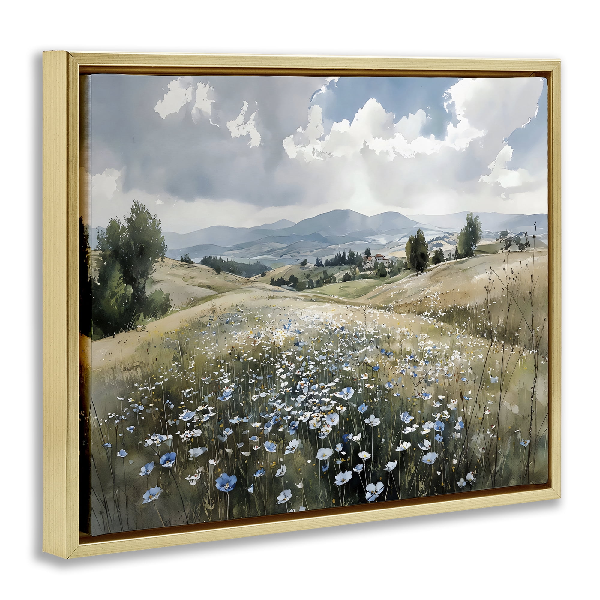 Stupell Industries Poppy Blues Across Meadow Gold Framed Floater Canvas Wall Art, design by Franklyn Gregory