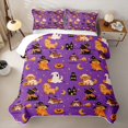 thumbnail image 2 of Feelyou Cartoon Magic Witch Dog Quilt King, Cute Ghost Pumpkin King Coverlet Set, Purple, 3-Piece, 1 Comforter and 2 Pillowcases, 2 of 7