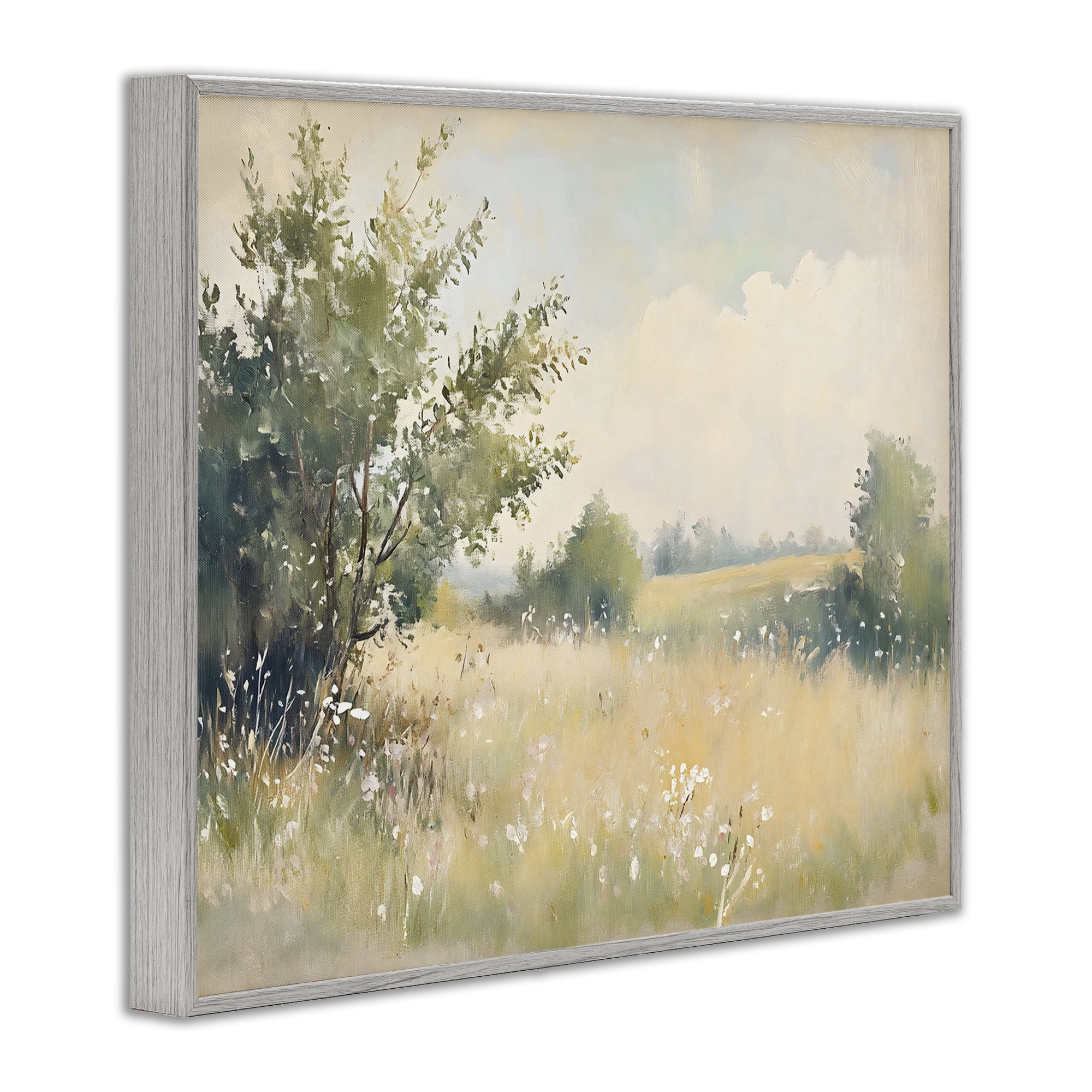 Stupell Industries Summer Meadow in Soft Light Gray Framed Giclee Art, design by Creative Studio