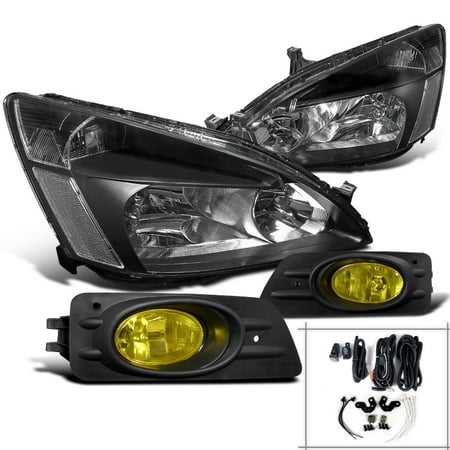 2007 Honda Accord 4dr Sedan (Spec-D Tuning For 2006-2007 Honda Accord Sedan Jdm Black Crystal Headlights + Yellow Driving Bumper Fog Lamps (Left+Right) 2006)