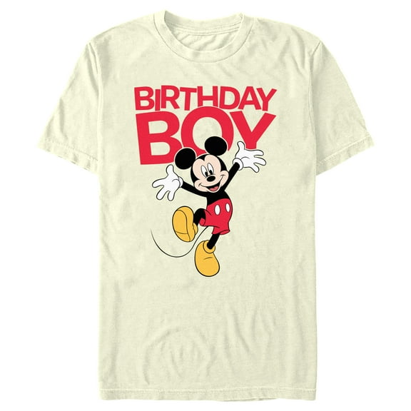 Men's Mickey & Friends Happy Birthday Boy Graphic Tee Beige 3X Large