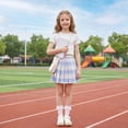 thumbnail image 5 of Girls Plaid Pleated Skirt, Elastic High Waist Tennis School Uniform Skirt for Girls Blue,11-12 Years, 5 of 9