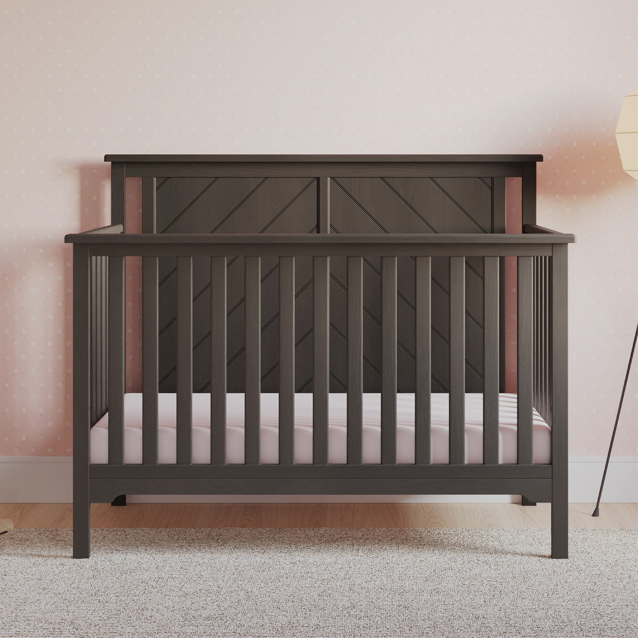 Child Craft Hampton Flat Top Crib and Changing Table Nursery Set, 4-in-1 Convertible, Dapper Gray, 2-Piece