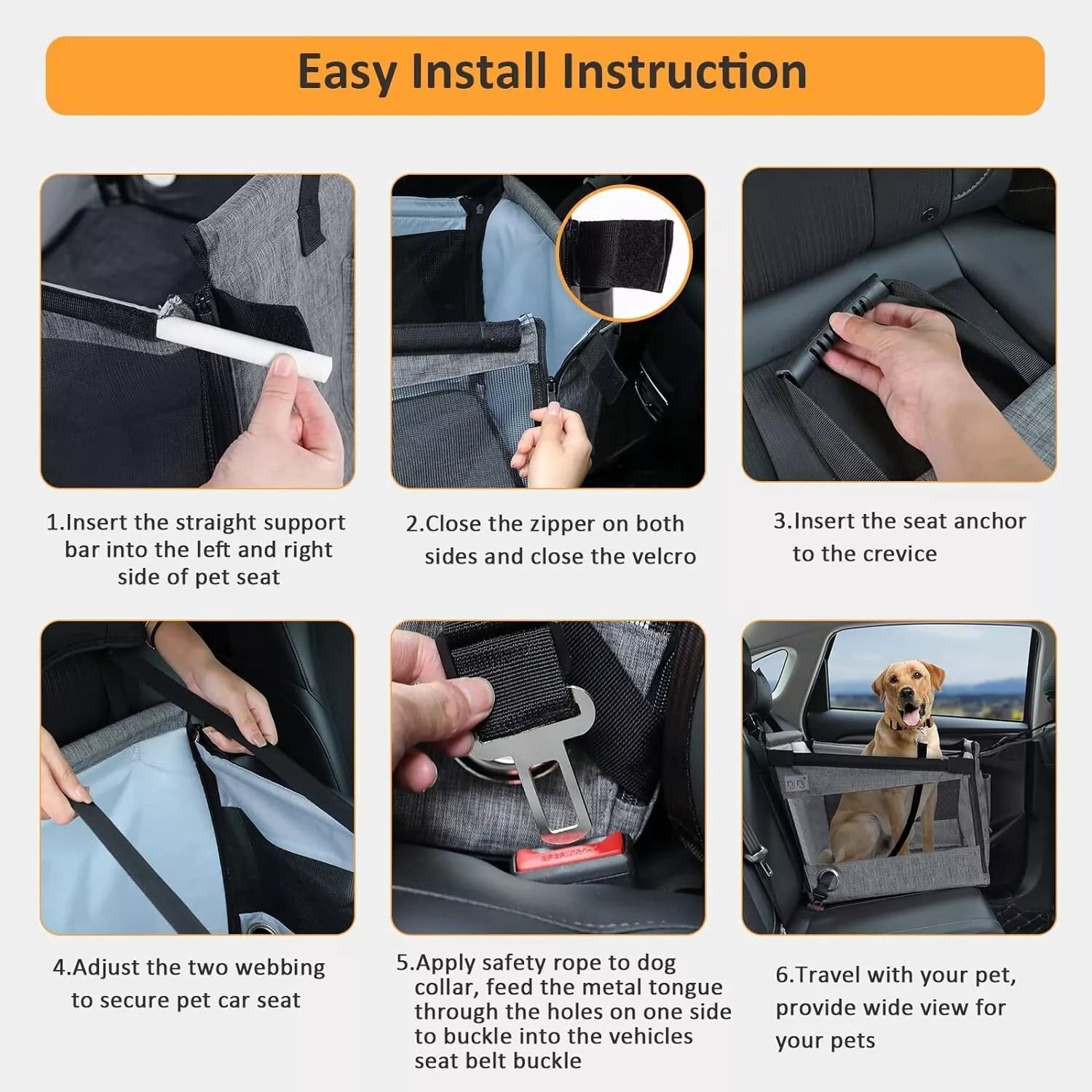 Dog Car Seat for Large Dogs, Waterproof Fabric with Breathable Mesh & Adjustable Dog Seat Belt for Car Dog Travel Carrier Cage