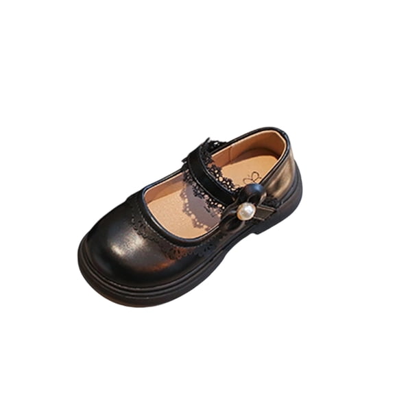 hoksml Girls Mary Jane Flats with Lace Pearl Toddler Little Kid Cute School Uniform Shoes