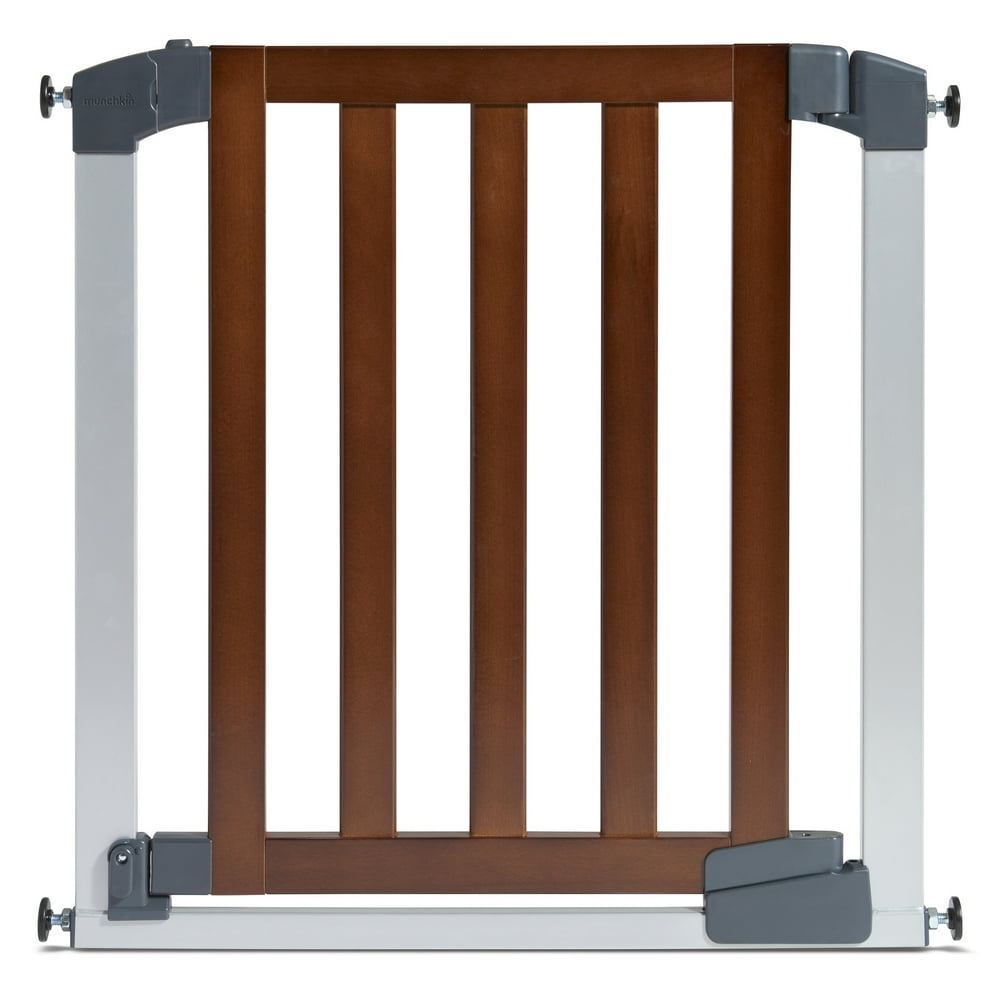 Munchkin Auto Close Modern Baby Gate, Dark Wood/Silver Metal Walmart