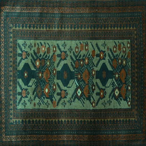 Ahgly Company Indoor Square Persian Turquoise Blue Traditional Area Rugs, 6' Square