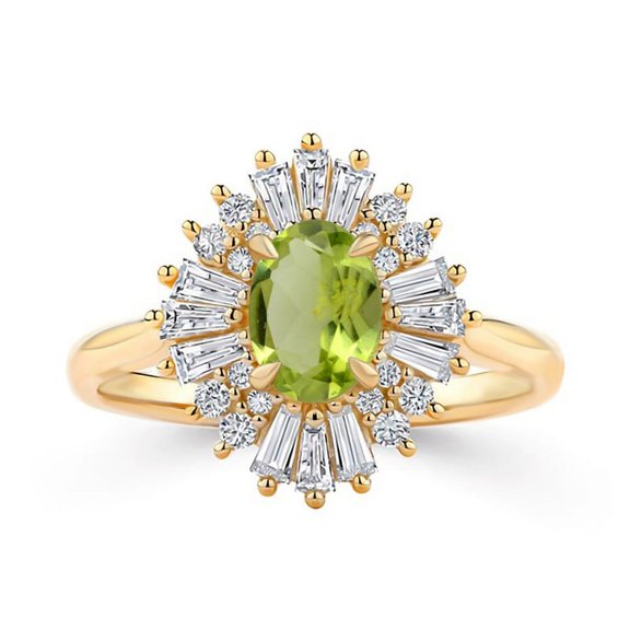 Gold Plated 925 Sterling Silver Natural Peridot Gemstone Cluster Ring For Women