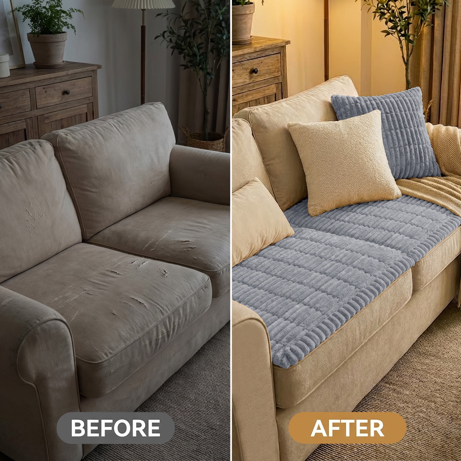 decorUhome Couch Covers for 2 Cushion Couch Sofa, Non Slip Fuzzy Couch Covers for Pets, Washable Slipcover for Dogs(Grey, 27.6" x 59")