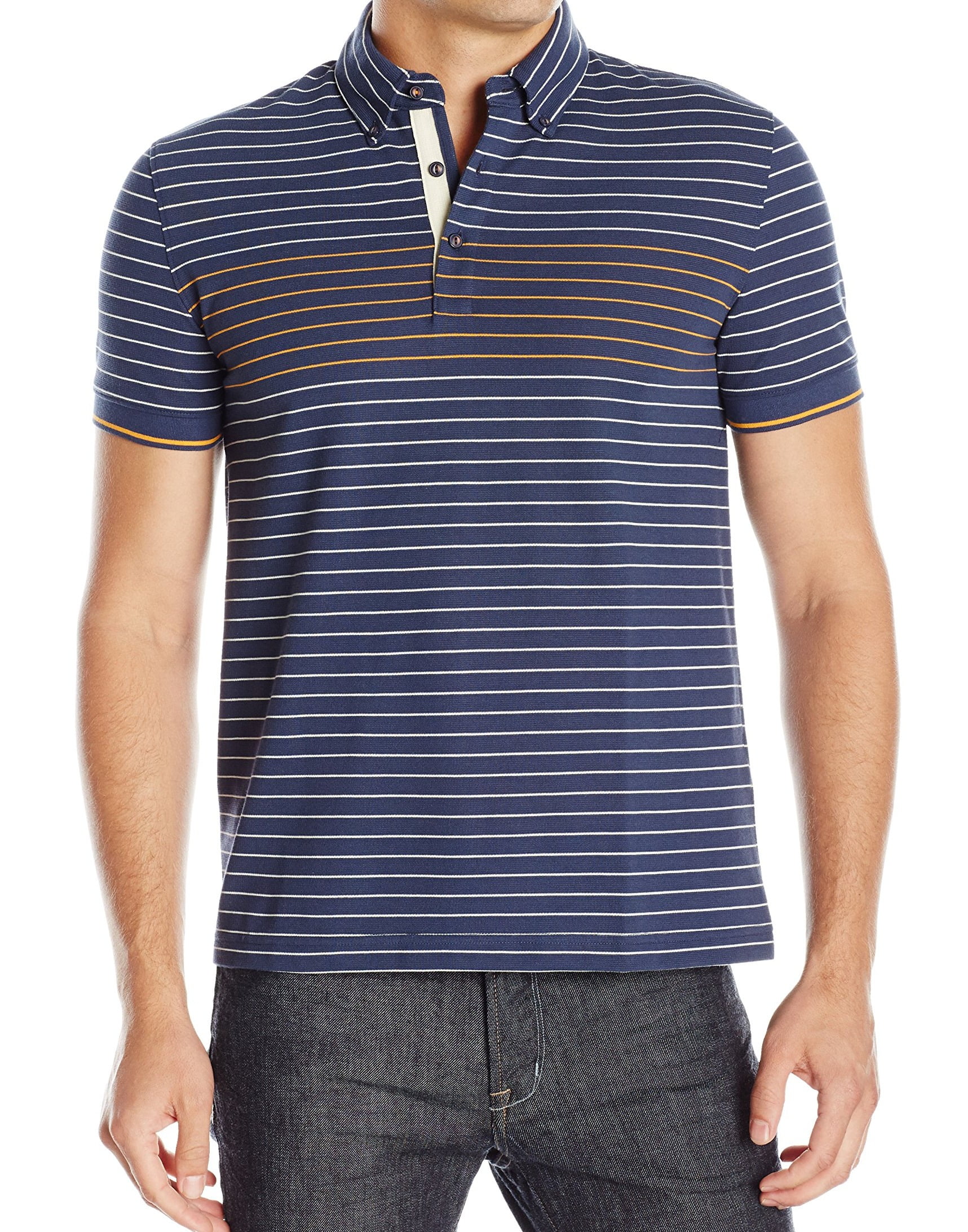 Nautica Nautica NEW Blue Orange Mens Size Medium M Stripe Polo Rugby Shirt