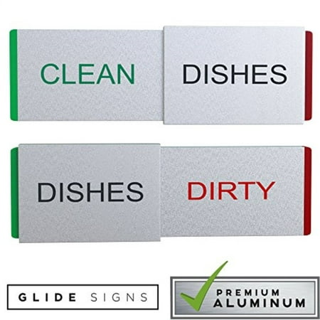 Glide Signs Dishwasher Magnet Clean Dirty Sign - Premium Metal Magnetic Dishes Indicator Improved Slider Locks - Best Kitchen Gadgets in Home Office Organization - Magnets Work on All