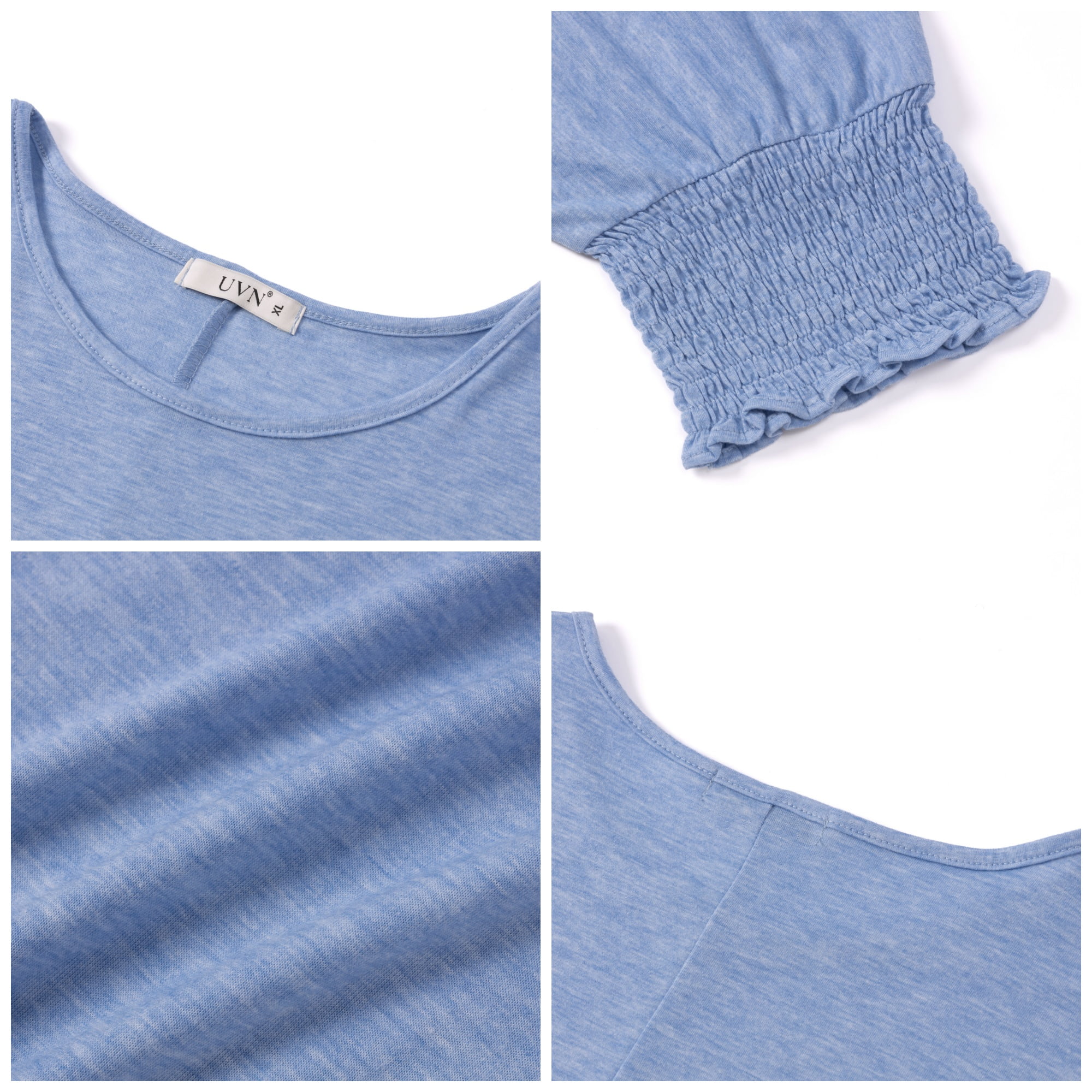 UVN Crewneck Blouse for Women Summer 3/4 Sleeve T-Shirts Casual Tees Ladies Loose Tops
