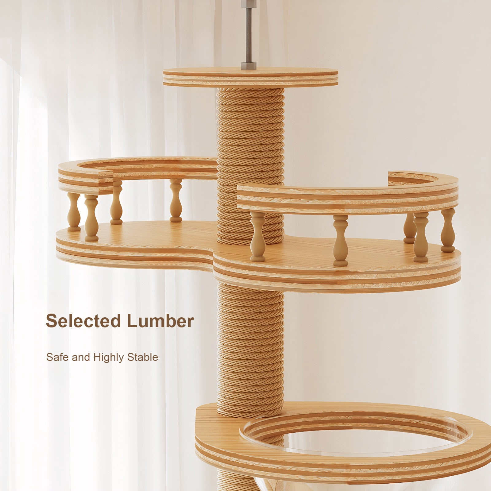 Floor to Ceiling Cat Tree, Adjustable 98-110", Condo Cave Bed, Scratching Post, Modern Design