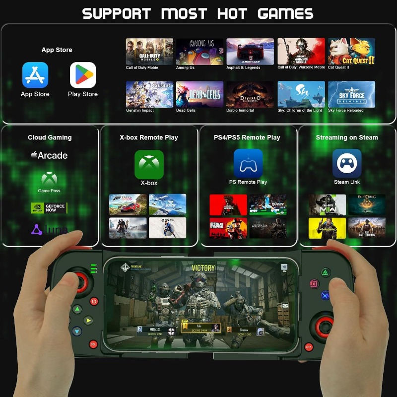 Phone Controller for iPhone/Android Support Phone Case, Mobile Gaming Controller with Ergonomic Design - Wireless Gamepad for Cloud Gaming & PS Remote Play