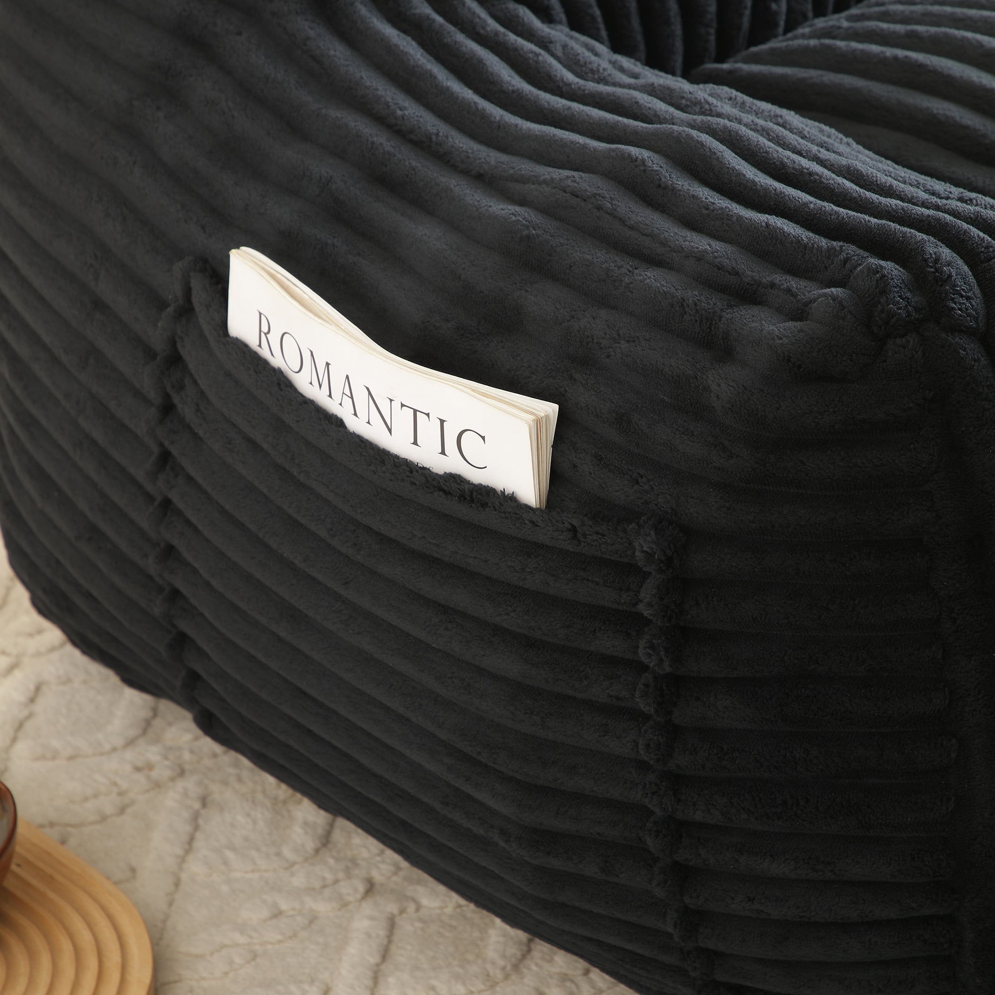 FFZ Giant Black Plush Bean Bag Chair For Adults With Armrests Footstool