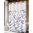 thumbnail image 2 of No Hook Shower Curtain with Snap-in Liner, Grey Purple Botanical Waterproof Fabric Bathroom Curtains, Watercolor Spring Floral Summer Leaf Bath Curtains & Mesh Top Window 60"x72", 2 of 9