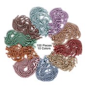 Rojwei 100pcs Nickel Free Mixed Color Metal Ball Chain with 100pcs Connectors Clasps (Chain Width 2.4mm+4inch Size), Great for Brag Tags Key Chain (Mix Color)