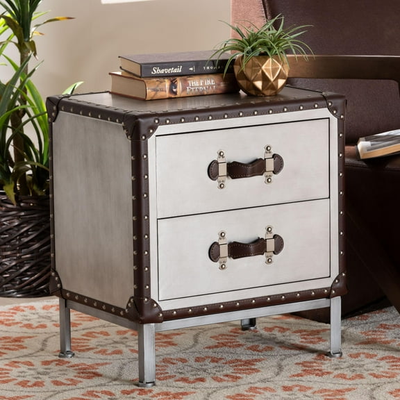 Baxton Studio Jacey Vintage End Table, 2-Drawer, Silver