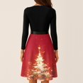 thumbnail image 4 of Women's Casual Fashion V-Neck Long Sleeved Retro Christmas Print Retro Dress, Holiday Print, Audrey Style, Party Wear, Casual Dress, Festive,Red,XL, 4 of 7