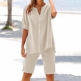 thumbnail image 2 of GILIGEGE Linen Sets for Women 2 Piece Summer Womens Daily Casual Solid Long Sleeve Shirt Tops Pockets Pants Shirt Trousers Set Tracksuit Lounge Matching Sets Beige L, 2 of 9