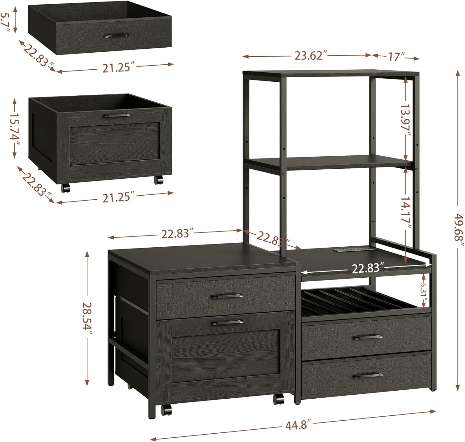 Herture Mini Fridge Stand with Wine Rack, Kitchen Bakers Rack with Power Outlet, Microwave Oven Stand, Coffee Bar, Movable Drawers, for Dorm,Office, Black HB04BXB