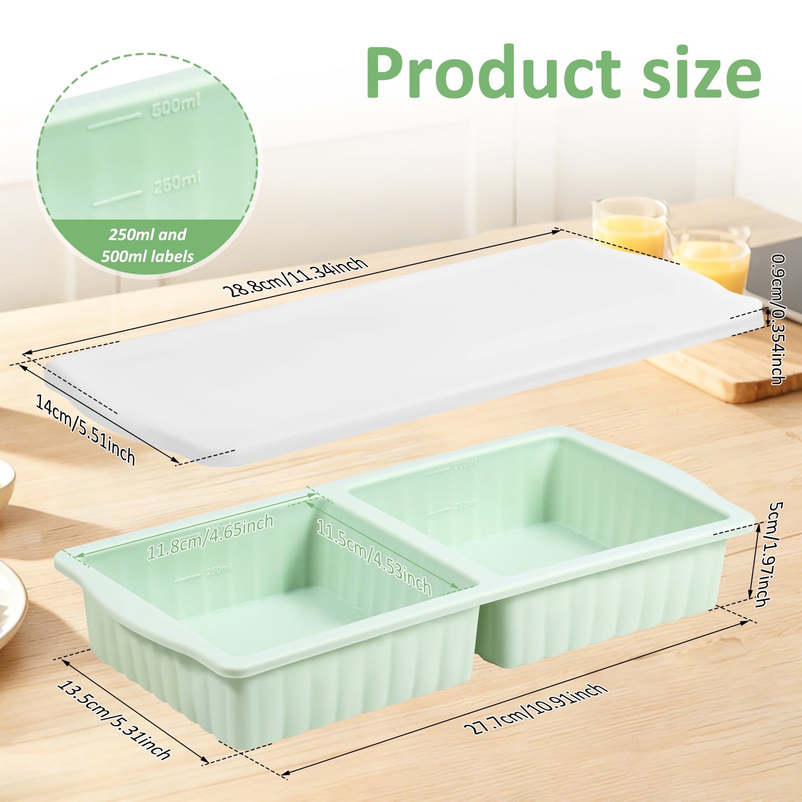 FYJUCPA Silicone Freezer Tray with Lid, 2Pcs Soup Freezer Container Mold Ice Cube Tray Set, Portion Control Meal Prep Oven Dishwasher Safe